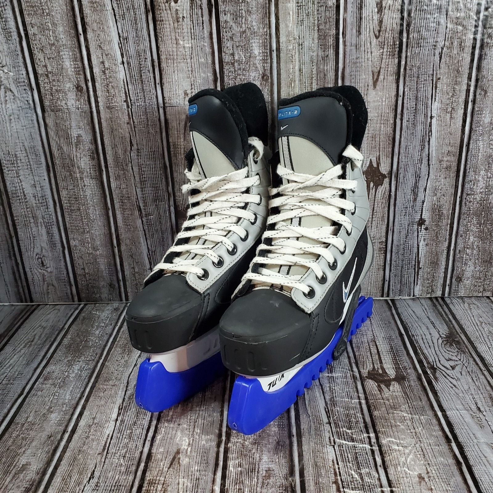 Nike Youth Flexlite 2 2 Ee Ice Hockey Skates Black Gray Blue Size 4
